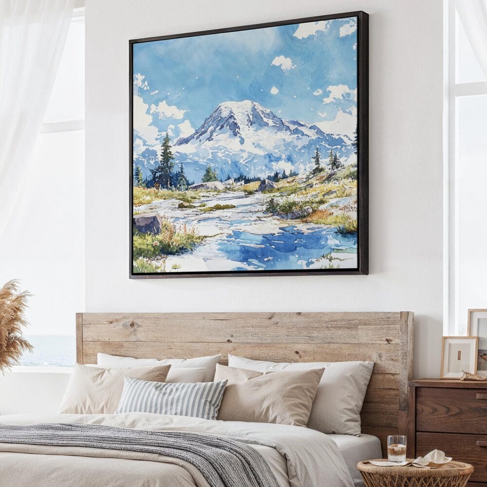 01 - Large Mount Rainier National Park Watercolor Style - Square Canvas Print - Main.jpg