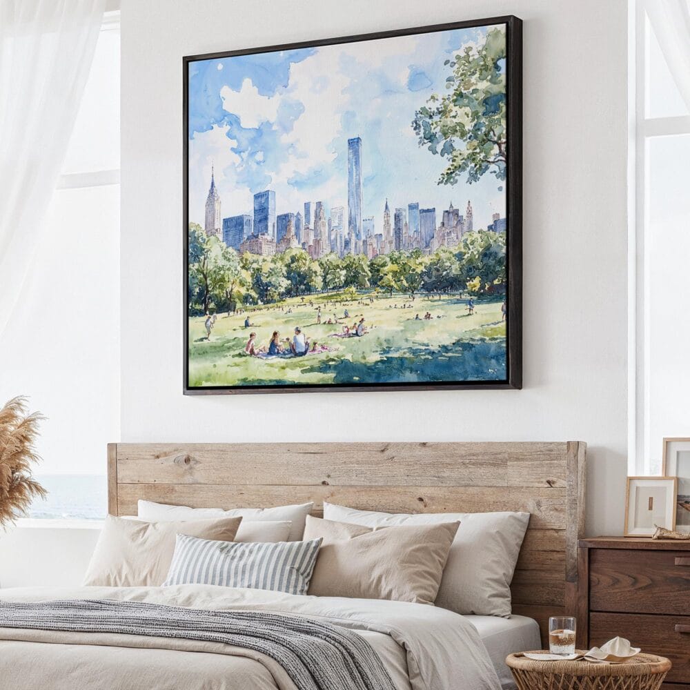 01 - Large NYC Central Park Watercolor - Square Canvas Print - Main.jpg