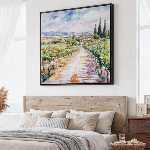 01 - Large Napa Valley Vineyard Watercolor - Square Canvas Print - Main.jpg
