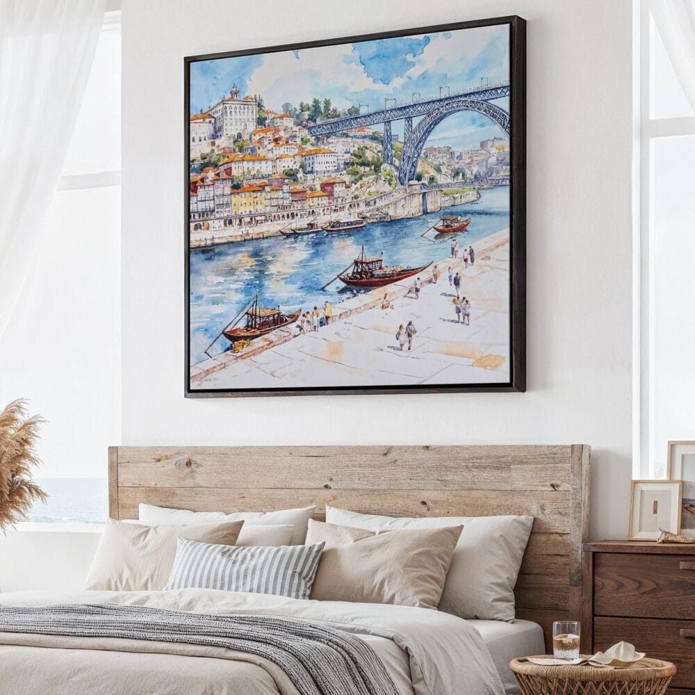 01 - Large Porto Ribeira Watercolor - Square Canvas Print - Main.jpg