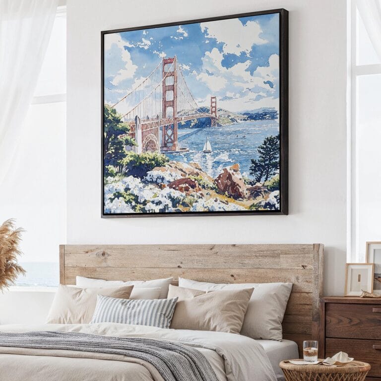 01 - Large SF Golden Gate Bridge Watercolor - Square Canvas Print - Main.jpg