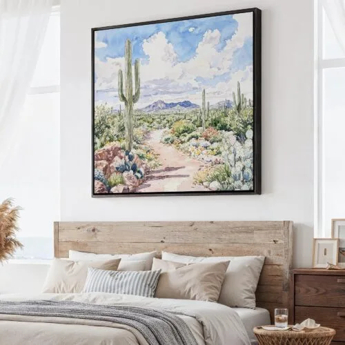 01 - Large Saguaro National Park Watercolor Style - Square Canvas Print - Main.jpg