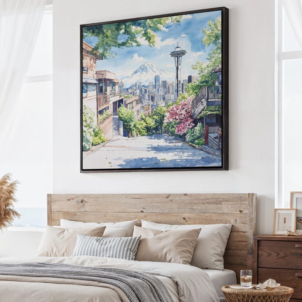 01 - Large Seattle Watercolor - Square Canvas Print - Main.jpg