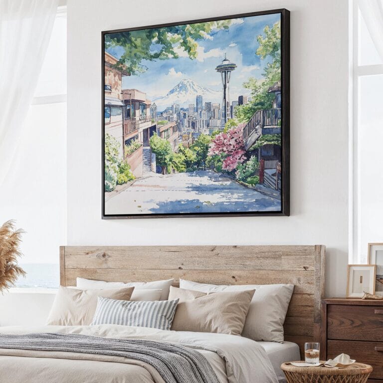 01 - Large Seattle Watercolor - Square Canvas Print - Main.jpg