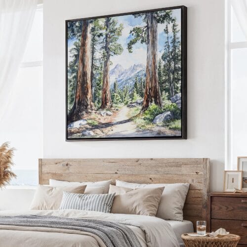 01 - Large Sequoia National Park Watercolor - Square Canvas Print - Main.jpg