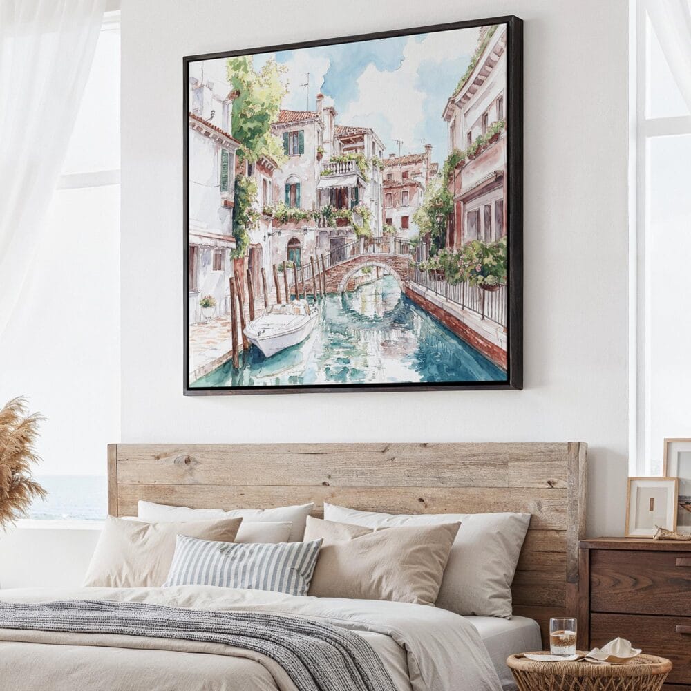 01 - Large Venice Italy Canal Watercolor - Square Canvas Print - Main.jpg
