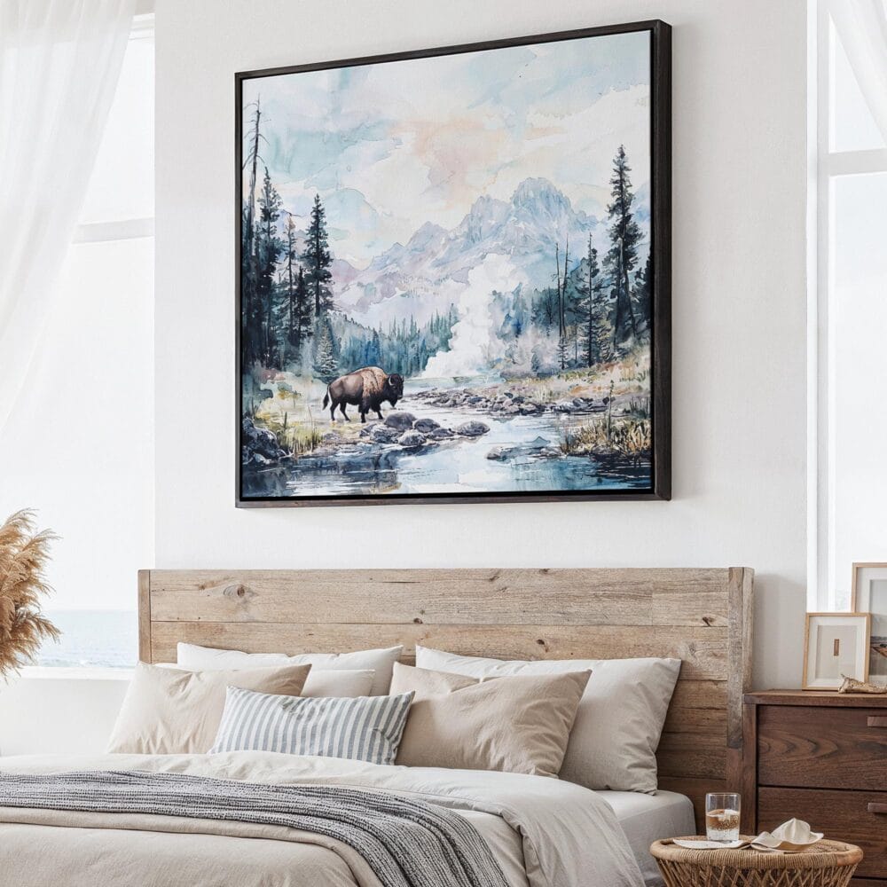 01 - Large Yellowstone National Park Watercolor Style - Square Canvas Print - Main.jpg