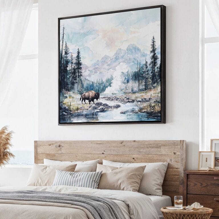 01 - Large Yellowstone National Park Watercolor Style - Square Canvas Print - Main.jpg