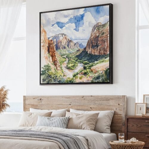 01 - Large Zion National Park Watercolor Style - Square Canvas Print - Main.jpg