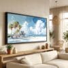 01 - Los Angeles Beach Watercolor - Panorama Canvas Print in Scandi Living Room with Black Floater Frame - Main.jpg