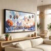 01 - Los Angeles Skyline Watercolor - Panorama Canvas Print in Scandi Living Room with Black Floater Frame - Main.jpg