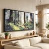 01 - Redwood National Park Watercolor - Panorama Canvas Print in Scandi Living Room with Black Floater Frame - Main.jpg