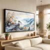 01 - Shenandoah National park Panorama Watercolor Canvas Print in Scandi Living Room with Black Floater Frame - Main.jpg