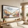 01 - White Mountains New Hempshire Watercolor - Panorama Canvas Print in Scandi Living Room with Black Floater Frame - Main.jpg