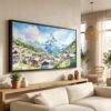 01 - Zermatt Switzerland Watercolor - Panorama Canvas Print in Scandi Living Room with Black Floater Frame - Main.jpg