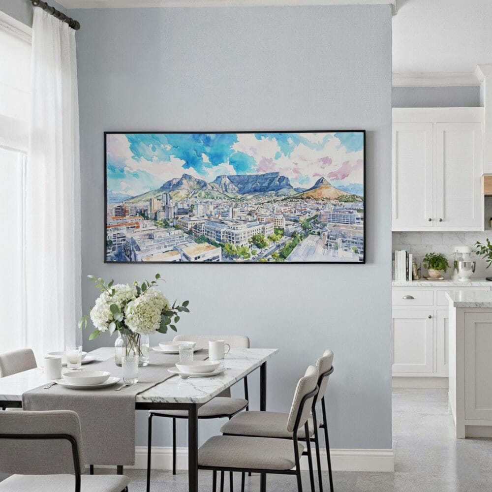 02 - Framed Cape Town Watercolor - Panorama Canvas Print - Coastal Kitchen.jpg 02 - Framed Cape Town Watercolor - Panorama Canvas Print - Coastal Kitchen.jpg