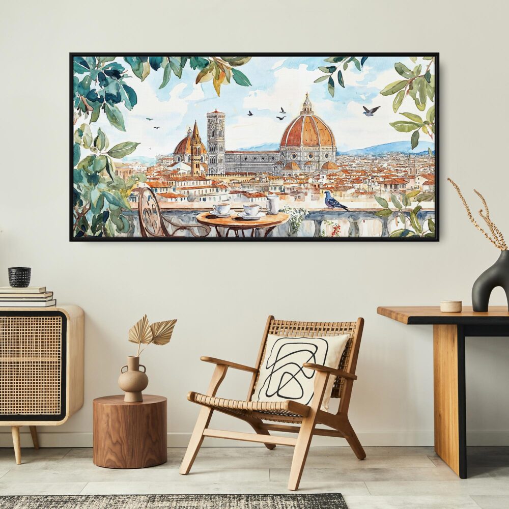 02 - Framed Coffee in Florence Italy Watercolor - Panorama Canvas Print - Boho Chair.jpg 02 - Framed Coffee in Florence Italy Watercolor - Panorama Canvas Print - Boho Chair.jpg