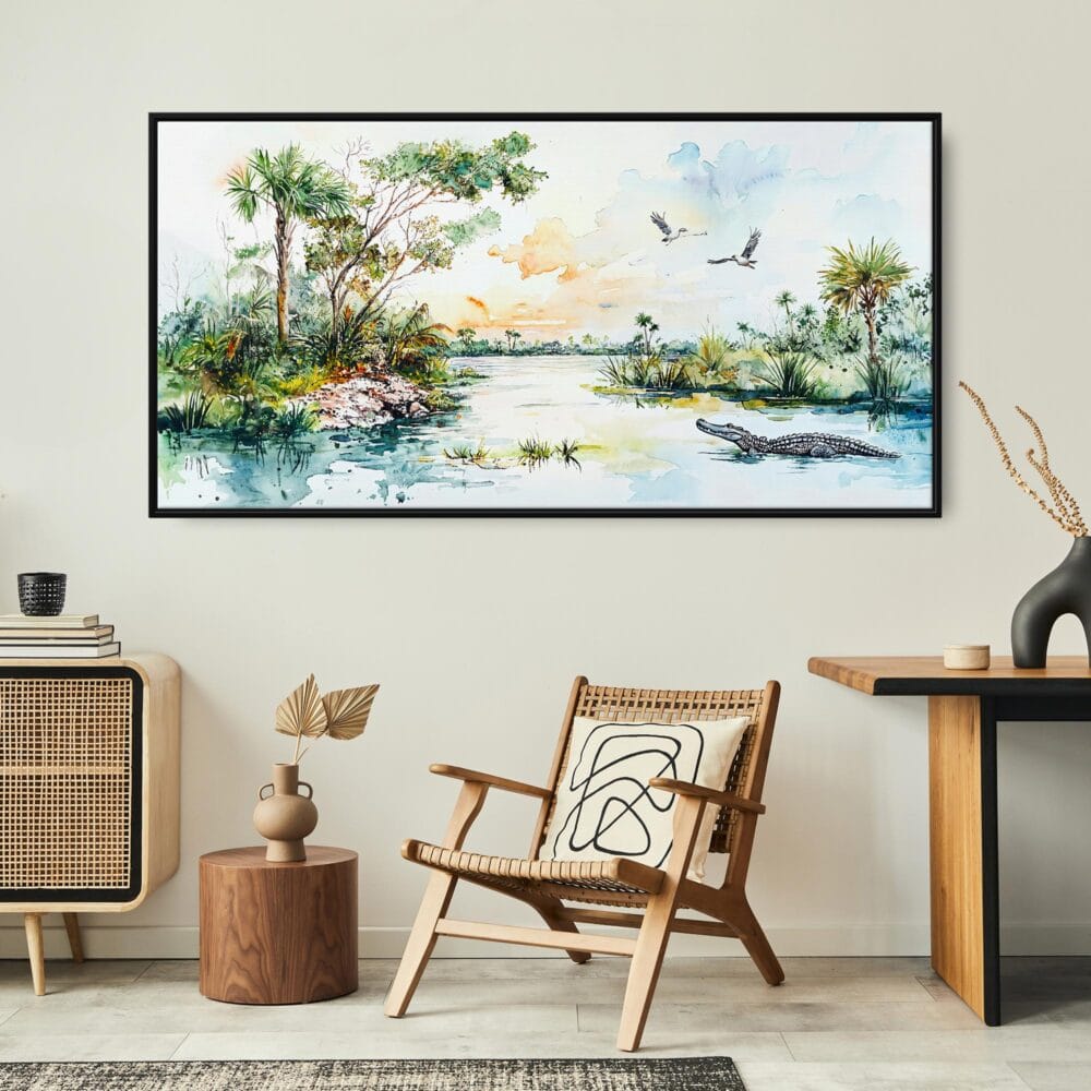 02 - Framed Everglades national park panorama watercolor Canvas Print - Boho Chair.jpg 02 - Framed Everglades national park panorama watercolor Canvas Print - Boho Chair.jpg