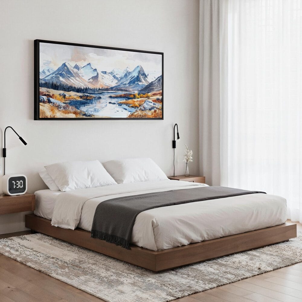 02 - Framed Gates of the Arctic National Park Watercolor - Panorama Canvas Print - Bedroom.jpg 02 - Framed Gates of the Arctic National Park Watercolor - Panorama Canvas Print - Bedroom.jpg