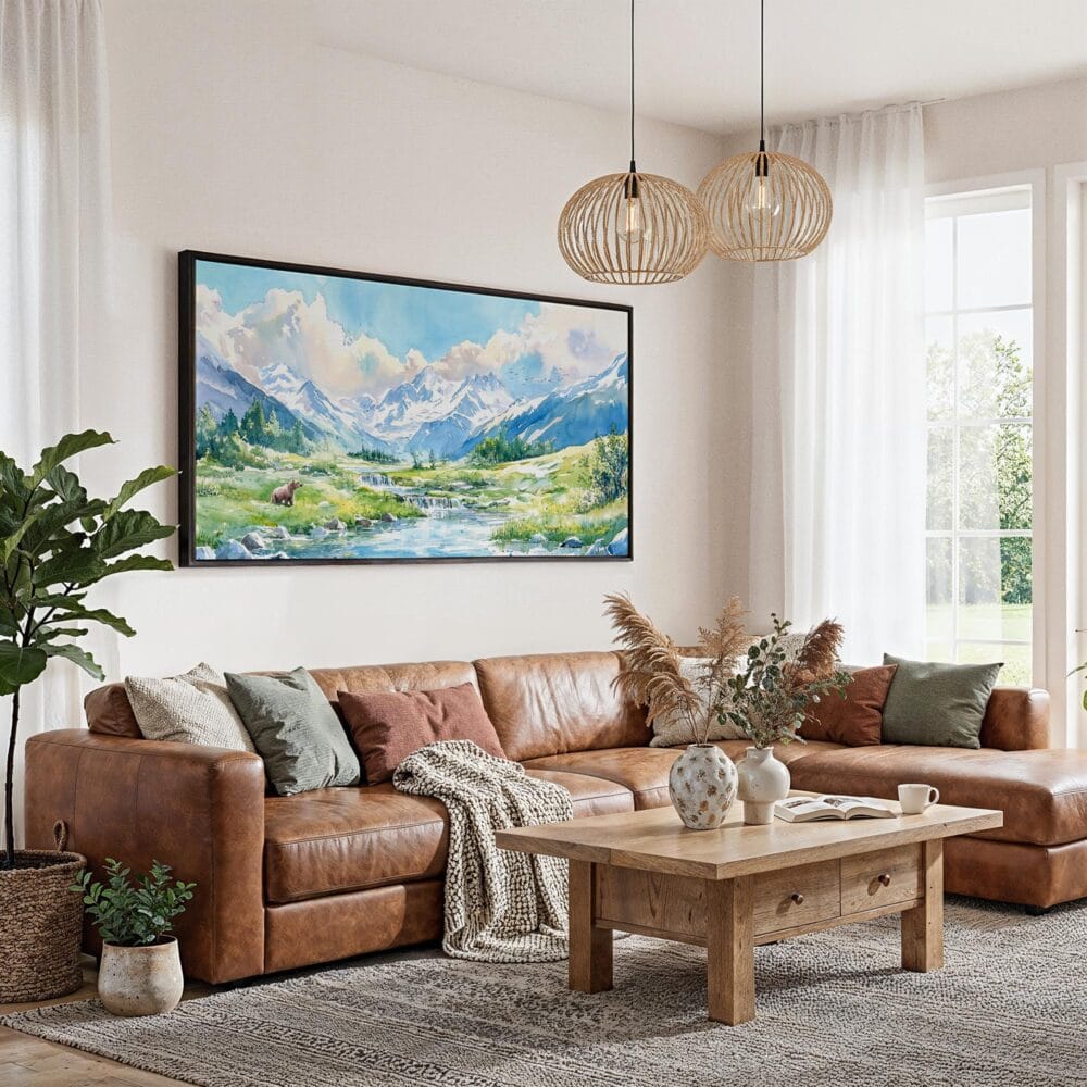 02 - Framed Katmai National Park Panorama Watercolor Canvas Print - Living Room.jpg 02 - Framed Katmai National Park Panorama Watercolor Canvas Print - Living Room.jpg