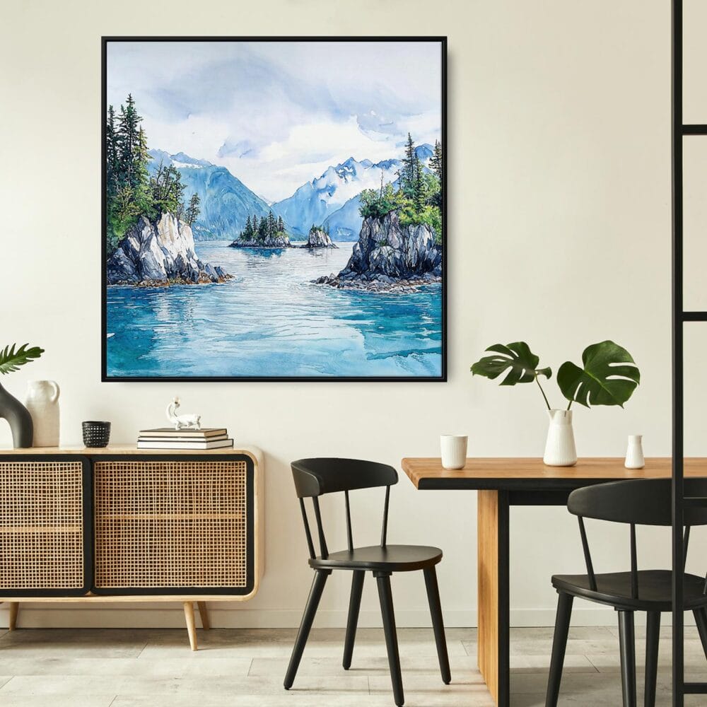 02 - Framed Kenai Fjords National Park Watercolor - Square Canvas Print - Boho Kitchen.jpg 02 - Framed Kenai Fjords National Park Watercolor - Square Canvas Print - Boho Kitchen.jpg