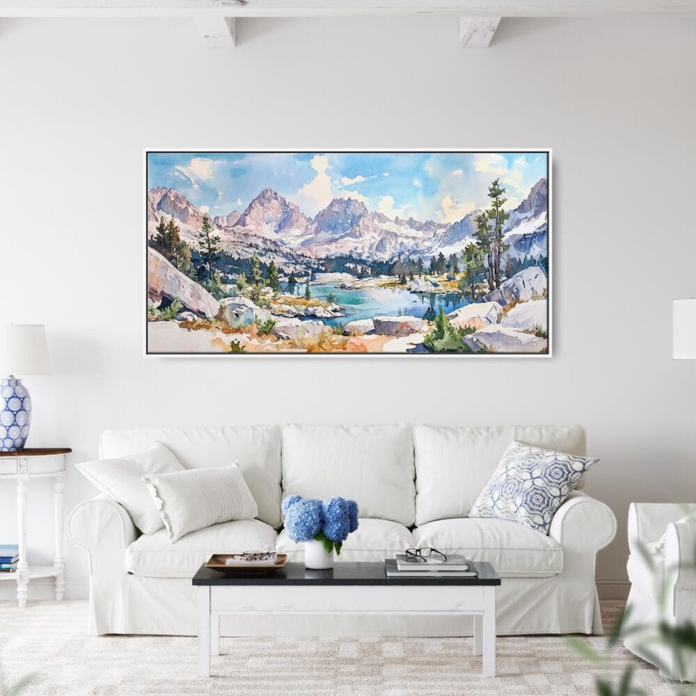 02 - Framed King Canyons National Park Panorama Watercolor Canvas Print - Coastal Living Room.jpg 02 - Framed King Canyons National Park Panorama Watercolor Canvas Print - Coastal Living Room.jpg