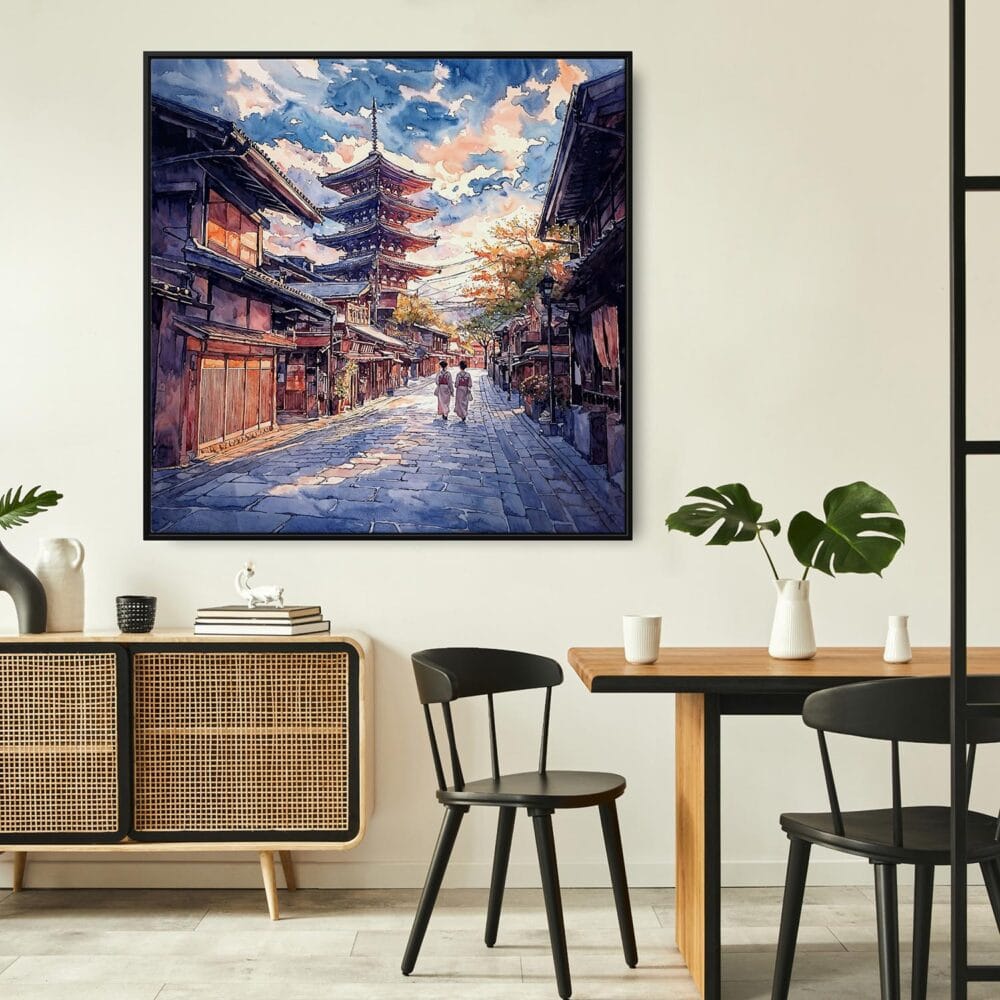 02 - Framed Kyoto Japan Watercolor - Square Canvas Print - Boho Kitchen.jpg 02 - Framed Kyoto Japan Watercolor - Square Canvas Print - Boho Kitchen.jpg