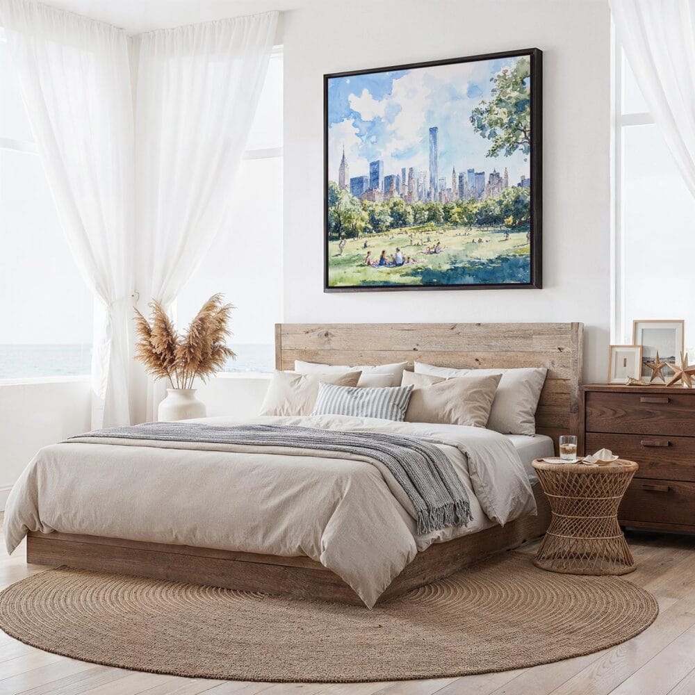 02 - Framed NYC Central Park Watercolor - Square Canvas Print - Bedroom.jpg 02 - Framed NYC Central Park Watercolor - Square Canvas Print - Bedroom.jpg