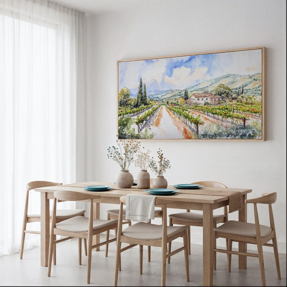 02 - Framed Napa Valley California Watercolor - Panorama Canvas Print - Dining Table.jpg 02 - Framed Napa Valley California Watercolor - Panorama Canvas Print - Dining Table.jpg