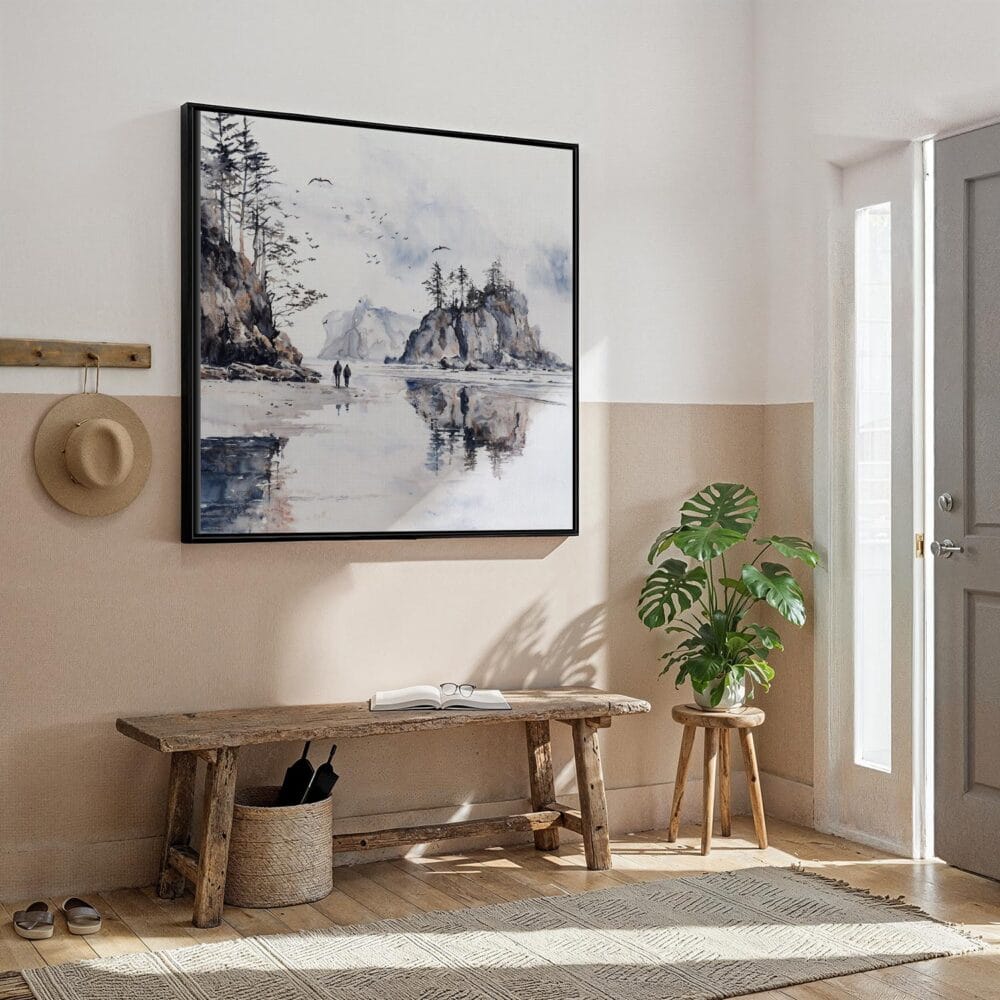 02 - Framed Olympic National Park Square Watercolor Canvas Print - Hallway.jpg 02 - Framed Olympic National Park Square Watercolor Canvas Print - Hallway.jpg