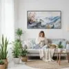 02 - Framed Shenandoah National park Panorama Watercolor Canvas Print - Woman Knitting on Sofa.jpg