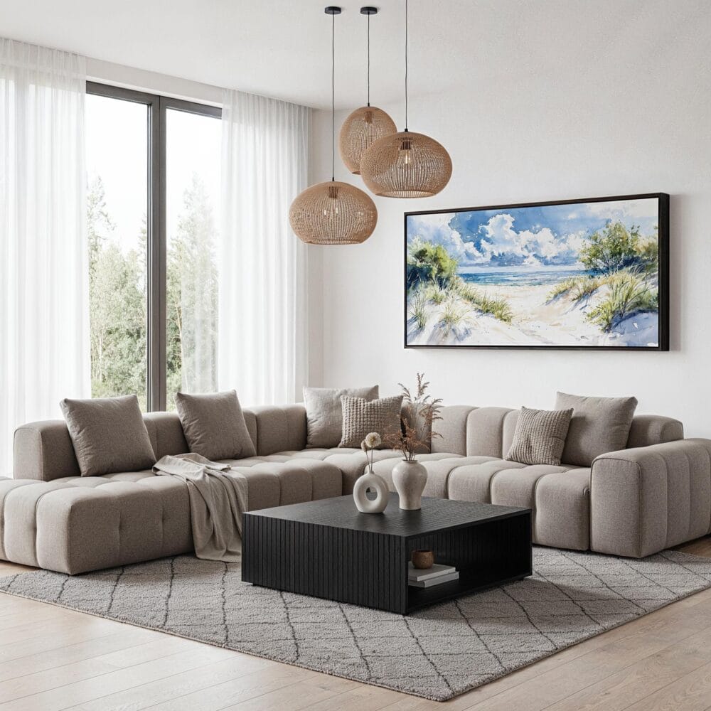 02 - Indiana Dunes National Park Watercolor - Panorama Canvas Print with Black Floater Frame - Modern Living Room.jpg 02 - Indiana Dunes National Park Watercolor - Panorama Canvas Print with Black Floater Frame - Modern Living Room.jpg