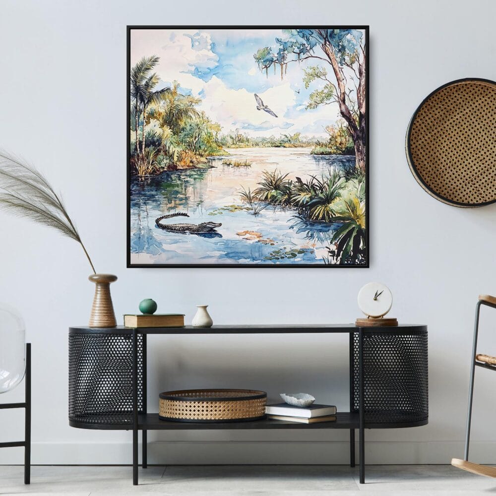 02 - Large Everglades National Park Watercolor Style - Square Canvas Print in Midcentury Corner.jpg 02 - Large Everglades National Park Watercolor Style - Square Canvas Print in Midcentury Corner.jpg