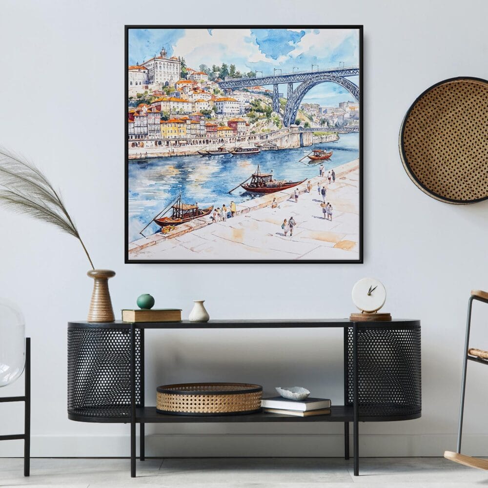 02 - Large Porto Ribeira Watercolor - Square Canvas Print in Midcentury Corner.jpg 02 - Large Porto Ribeira Watercolor - Square Canvas Print in Midcentury Corner.jpg