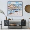02 - Large Porto Ribeira Watercolor - Square Canvas Print in Midcentury Corner.jpg