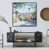 02 - Large Seattle Watercolor - Square Canvas Print in Midcentury Corner.jpg