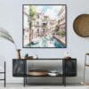 02 - Large Venice Italy Canal Watercolor - Square Canvas Print in Midcentury Corner.jpg