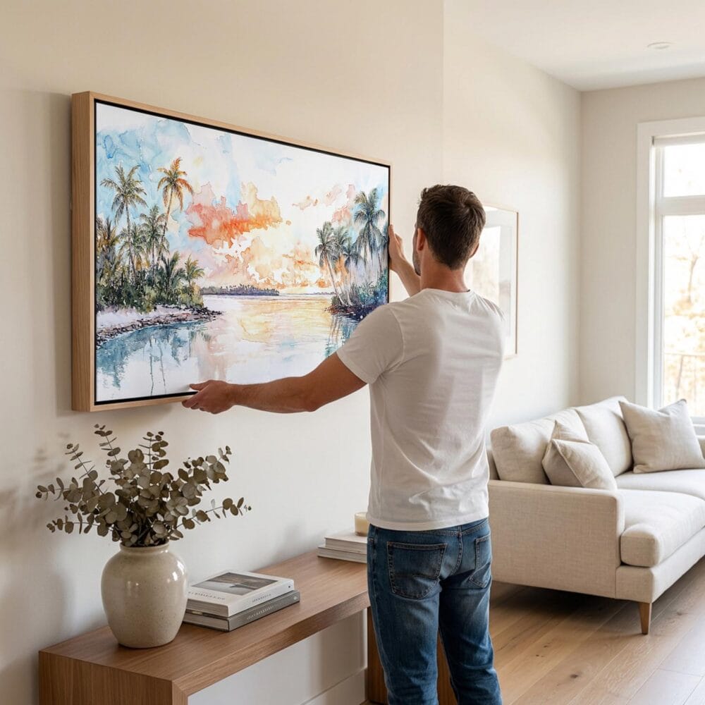 02 - Man Hanging Biscayne National Park Watercolor - Panorama Canvas Wall art with Black Floater Frame.jpg 02 - Man Hanging Biscayne National Park Watercolor - Panorama Canvas Wall art with Black Floater Frame.jpg