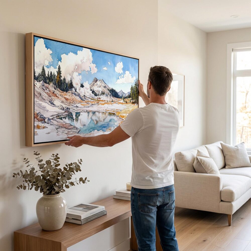 02 - Man Hanging Lassen Volcanic National Park Panorama Watercolor Canvas Wall art with Black Floater Frame.jpg 02 - Man Hanging Lassen Volcanic National Park Panorama Watercolor Canvas Wall art with Black Floater Frame.jpg