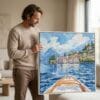 02 - Man holding Large Framed Lake Como Italy Square Watercolor Canvas Print.jpg