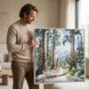 02 - Man holding Large Framed Sequoia National Park Watercolor - Square Canvas Print.jpg
