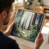 02 - Man holding Small Framed Redwoods national park Watercolor - Square Canvas Print in Hand.jpg