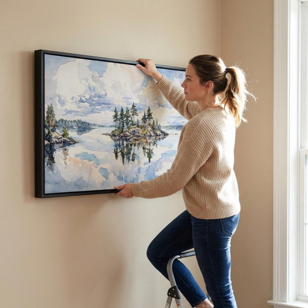 02 - Woman Hanging Voyageurs National Park Watercolor - Panorama Canvas Wall art with Black Floater Frame.jpg 02 - Woman Hanging Voyageurs National Park Watercolor - Panorama Canvas Wall art with Black Floater Frame.jpg