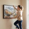 02 - Woman Hanging White Mountains New Hempshire Watercolor - Panorama Canvas Wall art with Black Floater Frame.jpg