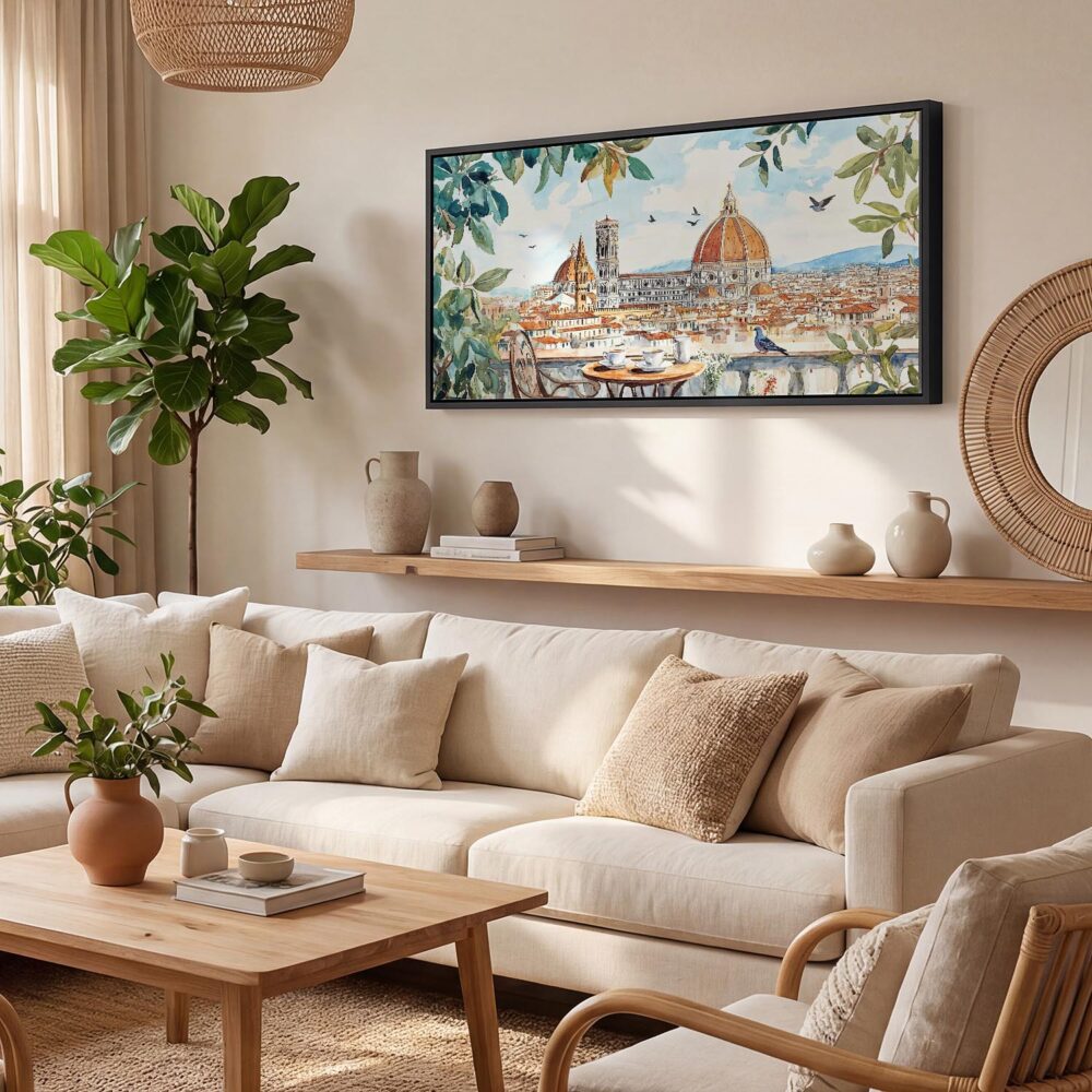 03 - Coffee in Florence Italy Watercolor - Panorama Canvas Print with Black Floater Frame - Boho Room.jpg 03 - Coffee in Florence Italy Watercolor - Panorama Canvas Print with Black Floater Frame - Boho Room.jpg