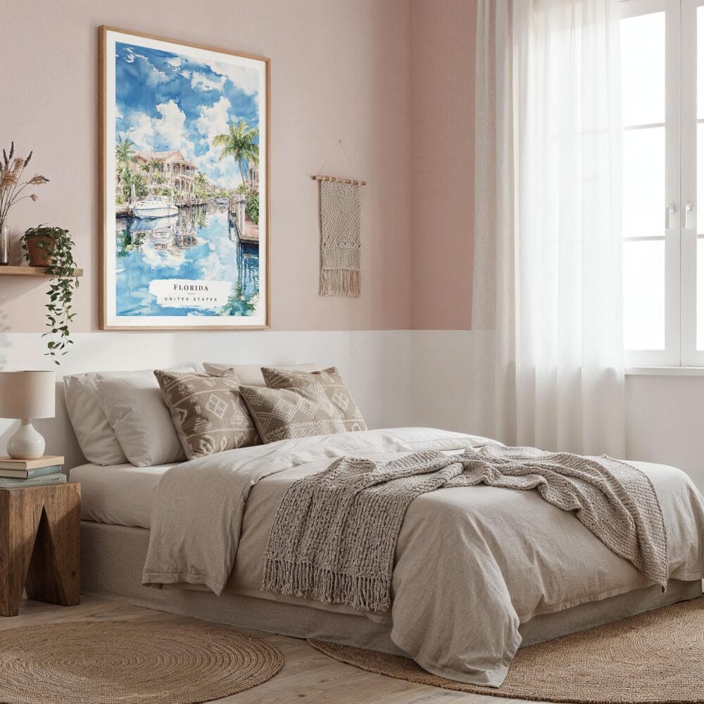 03 - Florida Watercolor Art Print in Boho Living Room - Vertical.jpg 03 - Florida Watercolor Art Print in Boho Living Room - Vertical.jpg