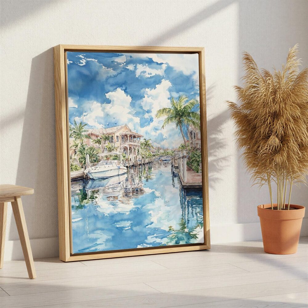 03 - Florida Watercolor Canvas Print with Natural Floater Frame - Standing on Floor - Vertical.jpg 03 - Florida Watercolor Canvas Print with Natural Floater Frame - Standing on Floor - Vertical.jpg