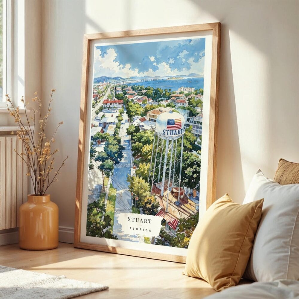 03 - Frame Stuart Florida Watercolor art print leaning against wall on floor.jpg 03 - Frame Stuart Florida Watercolor art print leaning against wall on floor.jpg