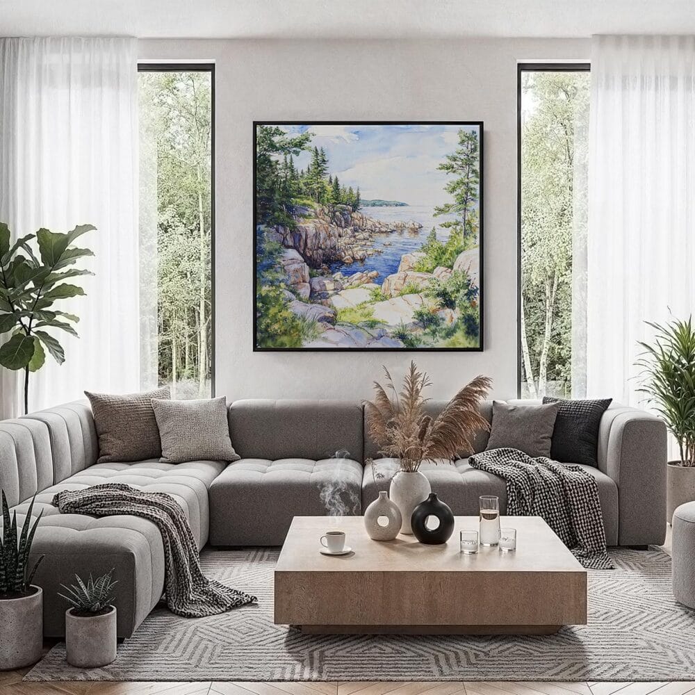 03 - Framed Acadia National Park Watercolor Style - Square Canvas Print - Contemporary Living Room.jpg 03 - Framed Acadia National Park Watercolor Style - Square Canvas Print - Contemporary Living Room.jpg