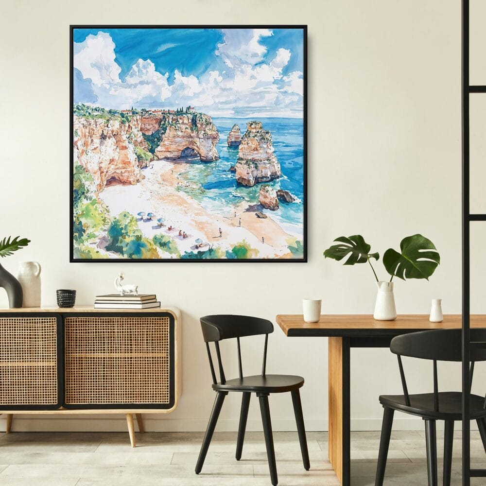 03 - Framed Algarve Portugal Square Watercolor Canvas Print - Boho Kitchen.jpg 03 - Framed Algarve Portugal Square Watercolor Canvas Print - Boho Kitchen.jpg